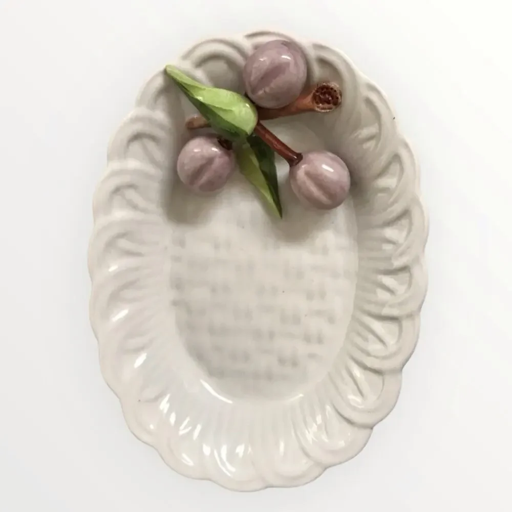 Elegant White Ceramic Trinket Plate Dish with Purple Grapes by Jay Willfred